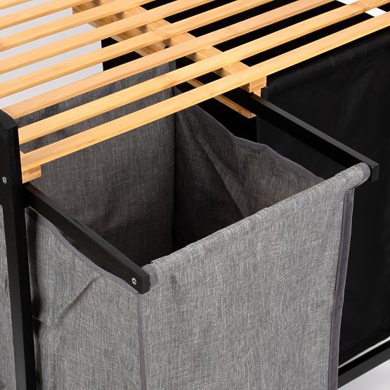 Bambus-Wäschekorb oder Spielzeugkorb HANOI BLACK 2 Fächer DUO FARBE