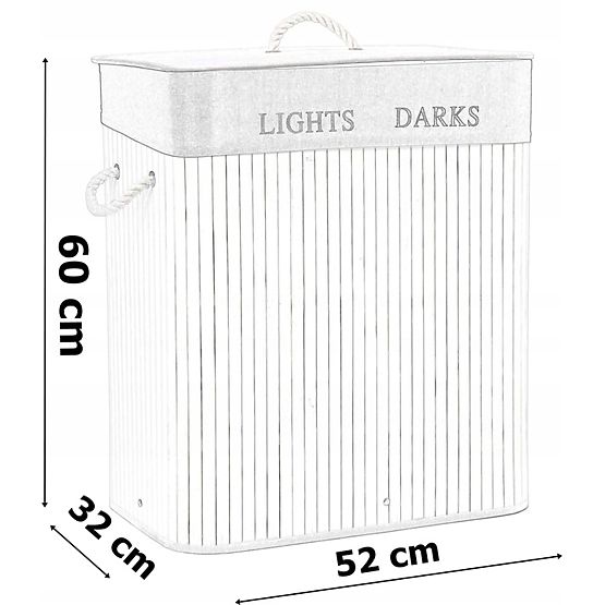 Bambuskorb mit Deckel 100L 2 Kammern weiß