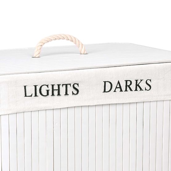 Bambuskorb mit Deckel 100L 2 Kammern weiß