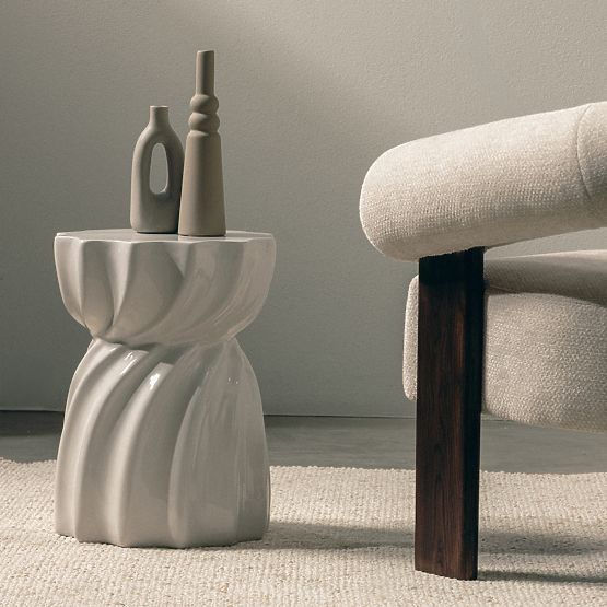 Beistelltisch Bloom 35 cm, graubeige, glänzend