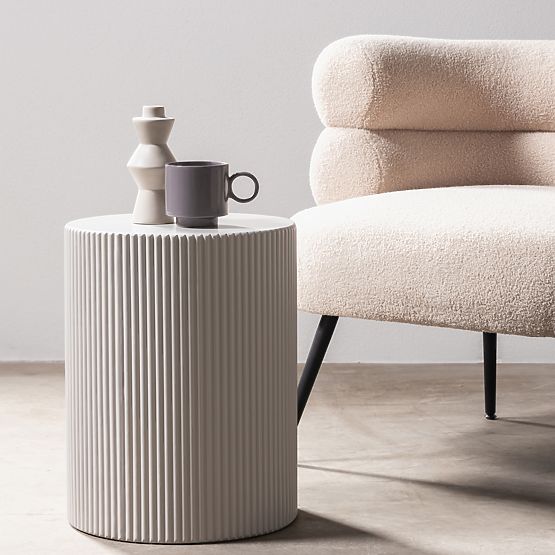 Beistelltisch Ermanno, 35 cm, graubeige, gerillt