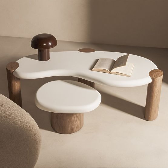 Beistelltisch Floe 50 cm, weiß/Nussbaum