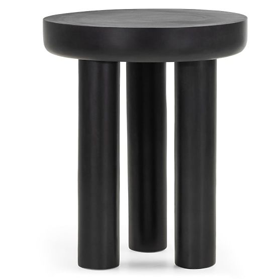 Beistelltisch Limali 50 cm, rund, schwarz, Mangoholz, abgerundete Formen