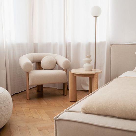 Beistelltisch Medley 50 cm, rund, Travertin/Esche