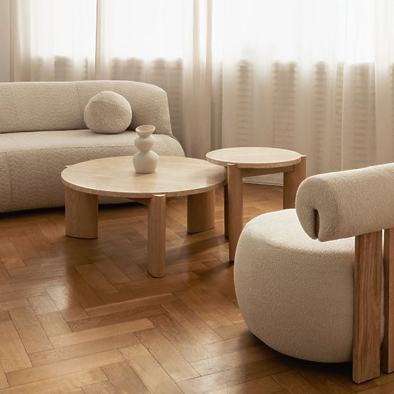 Beistelltisch Medley 50 cm, rund, Travertin/Esche