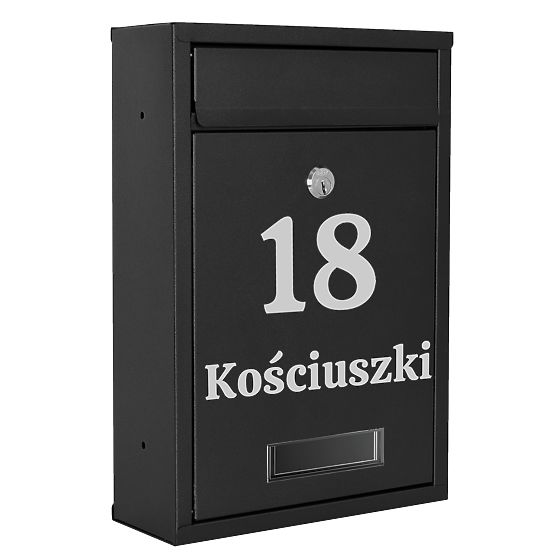 Briefkasten für Briefe Gustav schwarz mit Beschriftungen