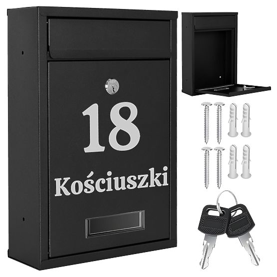 Briefkasten für Briefe Gustav schwarz mit Beschriftungen