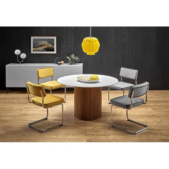 BRUNO runder Tisch, weißer Marmor / Walnuss (2p=1Stk)