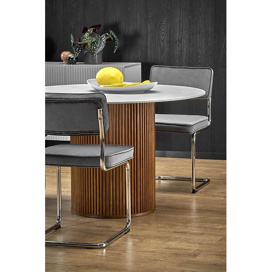 BRUNO runder Tisch, weißer Marmor / Walnuss (2p=1Stk)