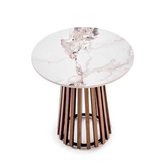 CARINA_S Konferenztisch beige Marmor / Walnuss (2p=1Stk)