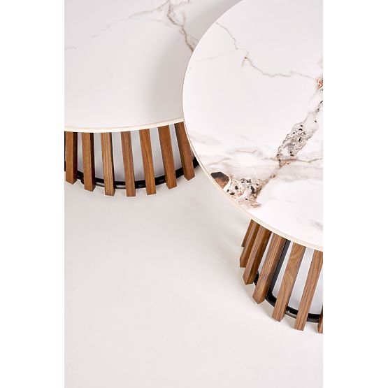 CARINA_S Konferenztisch beige Marmor / Walnuss (2p=1Stk)