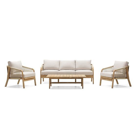 Castello Gartenmöbel-Set, Geflecht, Akazienholz FSC, Teak-Optik, Beige