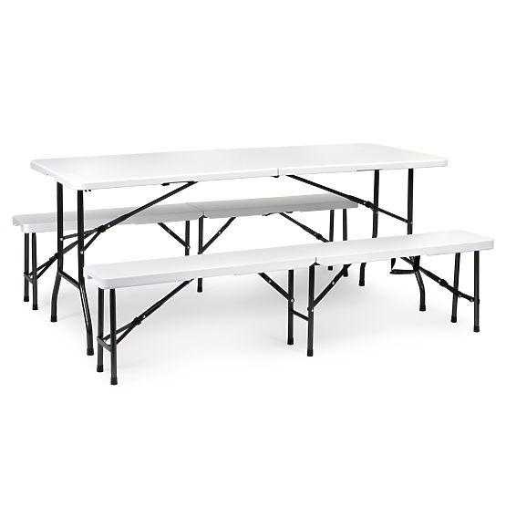 Catering-Set Banketttisch 180 cm 2 Bänke weiß ModernHome