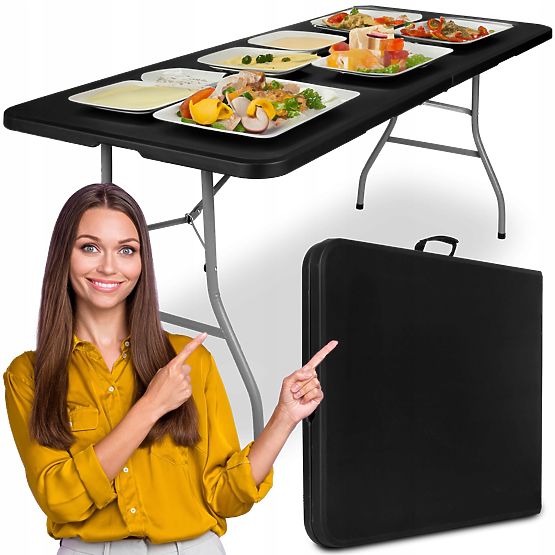 Catering-Set FETA BLACK 180 cm + 6 Stühle BASICO