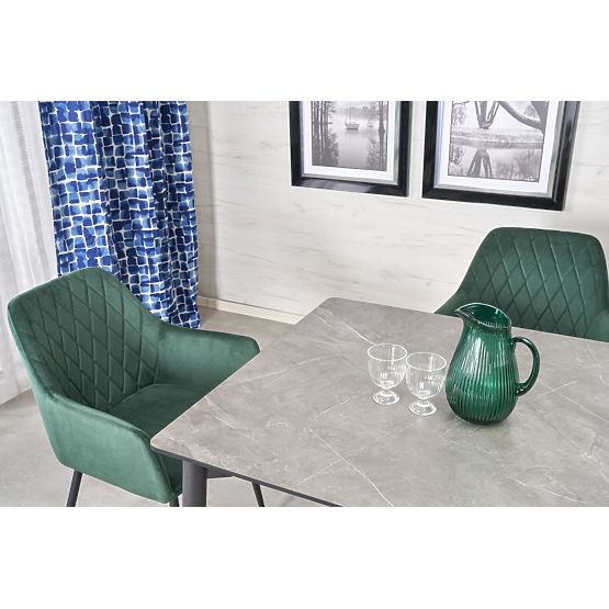 CHARLES ausziehbarer Tisch, Platte - grauer Marmor, Beine - schwarz