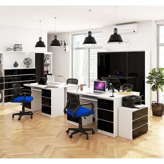 COMPUTERTISCH A-11 135 cm 6 SCHUBLADEN PK WEISS / SCHWARZ GLANZ