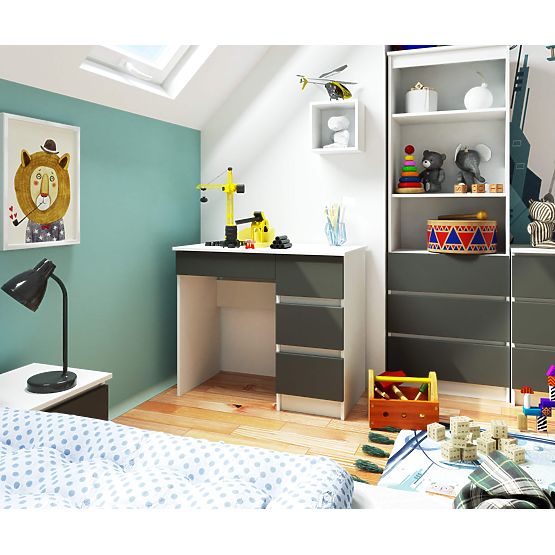 Computertisch A-7 90 cm rechts PK - weiß-grafitgrau