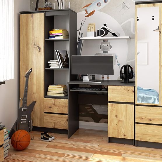 COMPUTERTISCH PIKSEL PK GRAU / EICHE ARTISAN - RECHTS