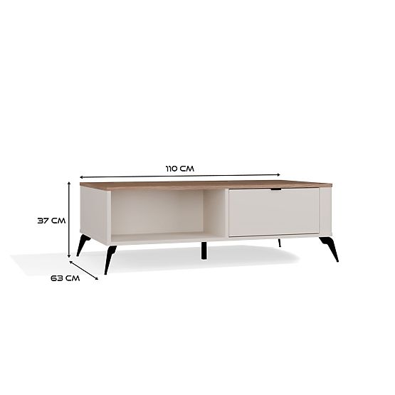 Couchtisch CORDOBA Kaschmir Beige Eiche Castello 2 Schubladen Für Wohnzimmer