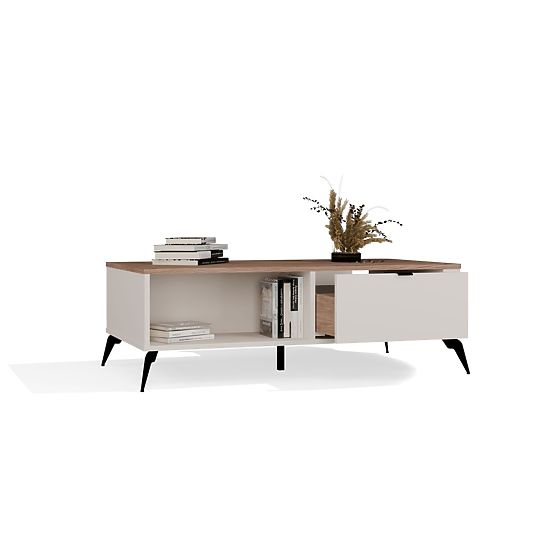 Couchtisch CORDOBA Kaschmir Beige Eiche Castello 2 Schubladen Für Wohnzimmer