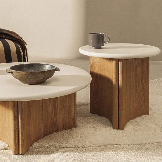 Couchtisch Marlo 80 cm, cremeweiß/Eiche