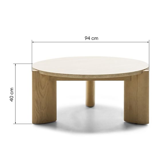 Couchtisch Medley 90 cm, rund, Travertin/Esche