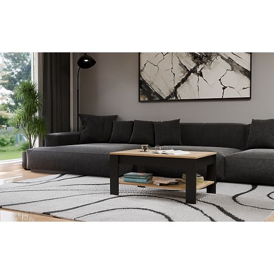 Couchtisch OHIO EICHE ARTISAN SCHWARZ Tisch Regal Für Wohnzimmer 93x58x43,5 Cm
