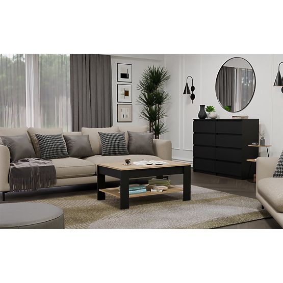 Couchtisch OHIO EICHE ARTISAN SCHWARZ Tisch Regal Für Wohnzimmer 93x58x43,5 Cm