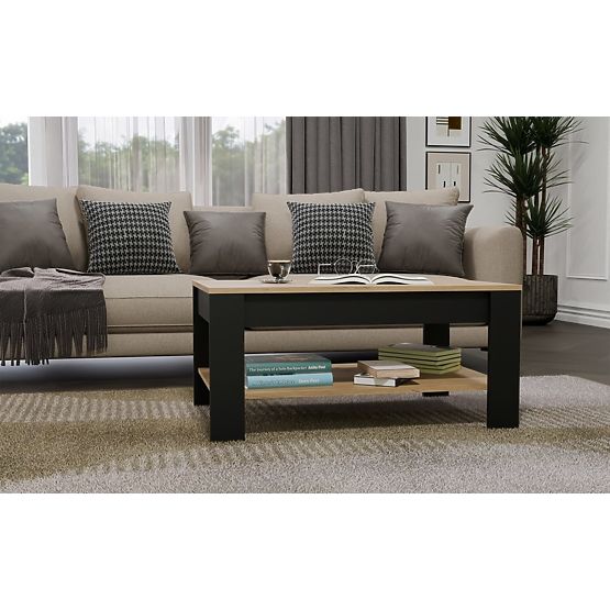 Couchtisch OHIO EICHE ARTISAN SCHWARZ Tisch Regal Für Wohnzimmer 93x58x43,5 Cm