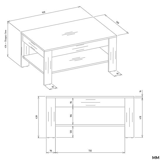 Couchtisch OHIO EICHE ARTISAN SCHWARZ Tisch Regal Für Wohnzimmer 93x58x43,5 Cm