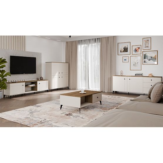 Couchtisch POINT 2S 110 Kaschmir Beige Eiche Castello 2 Schubladen für das Wohnzimmer