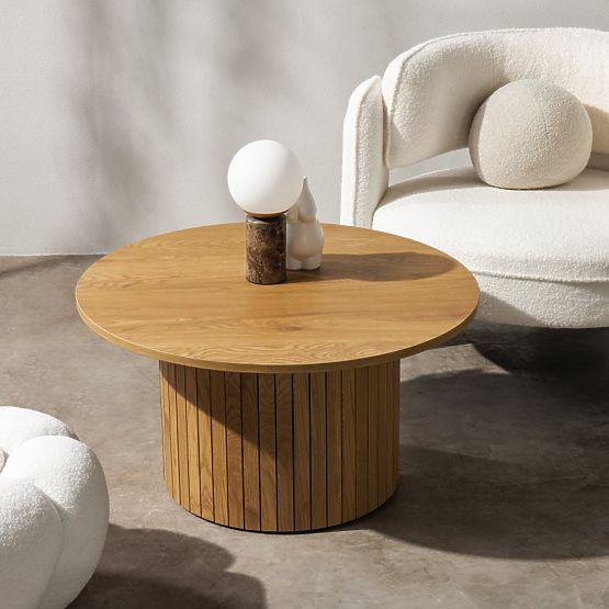 Couchtisch Remigio 80 cm, rund mit Lamellen, Eiche