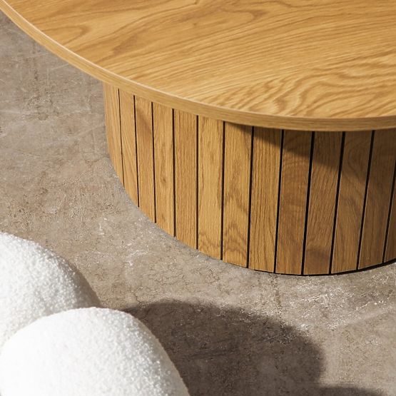 Couchtisch Remigio 80 cm, rund mit Lamellen, Eiche