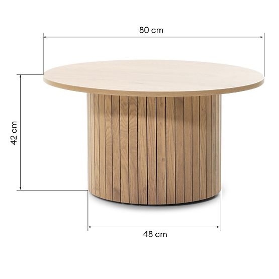 Couchtisch Remigio 80 cm, rund mit Lamellen, Eiche