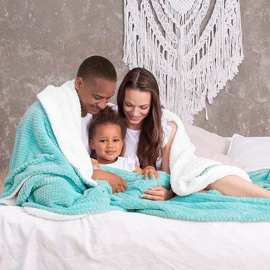 Decke SHLEEPY Farbe Türkis geprägter Jacquard klassischer Stil 130x180