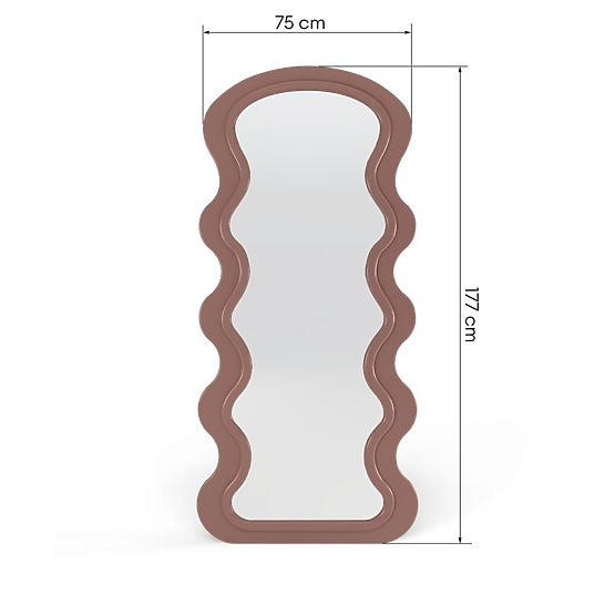 Dekoratives Hängespiegel im Holzrahmen Vale 177x75 cm, wellig, organische Form, Mocha Mousse