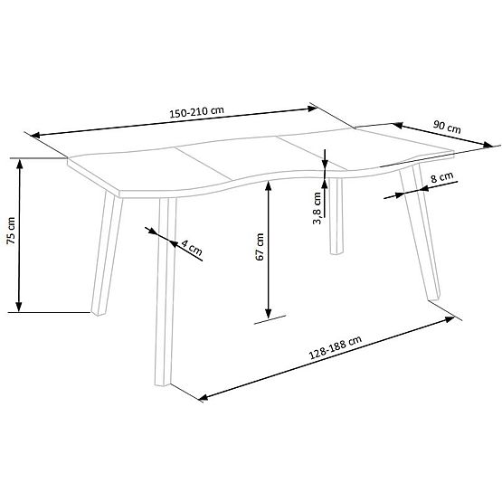 DICKSON 2 ausziehbarer Tisch 150-210/90 cm, Platte - natur, Beine - schwarz (2p=1Stk)
