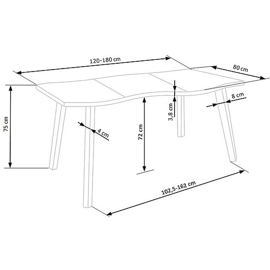 DICKSON ausziehbarer Tisch 120-180/80 cm, Platte - natur, Beine - schwarz (2p=1Stk)