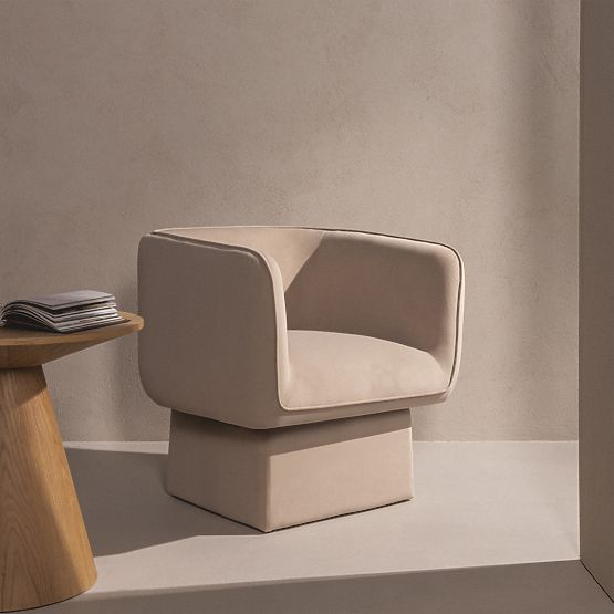 Drehstuhl One hellbeige, Velours