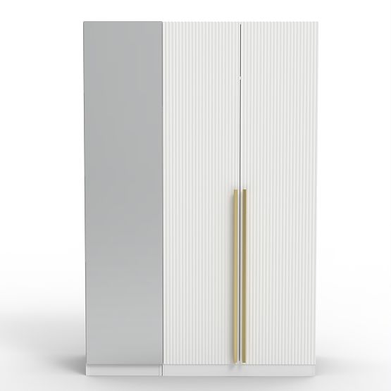 Dreiflügeltüriger Schrank Neroli, Spiegel/einfache Rillen, weiß