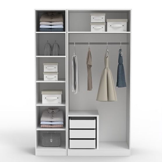 Dreiflügeltüriger Schrank Neroli, Spiegel/einfache Rillen, weiß