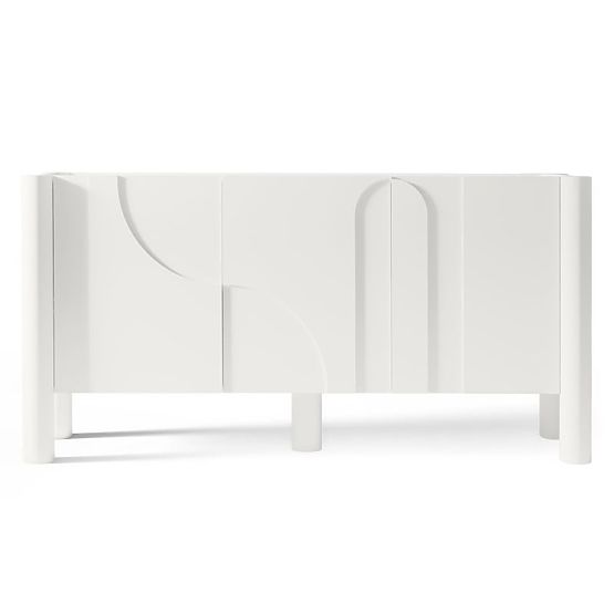 Dreitürige Kommode Lunaria mit gefräster Front, weiß