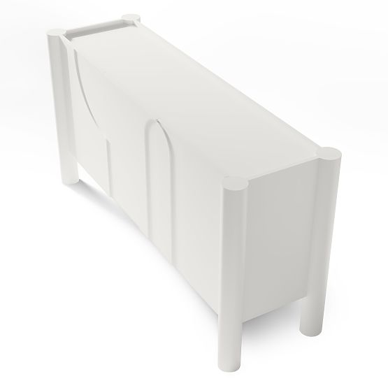 Dreitürige Kommode Lunaria mit gefräster Front, weiß