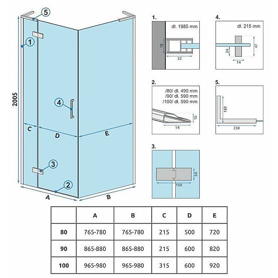Duschkabine REA Hugo 100x90 Gebürstetes Kupfer