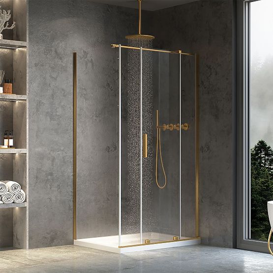 Duschkabine REA Montana Gebürstetes Gold 100x100