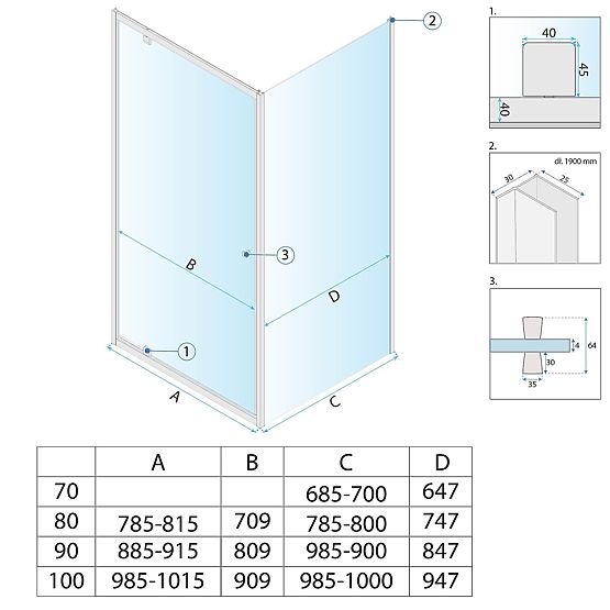 Duschkabine Rea Primo Swing 90x70 Chrom