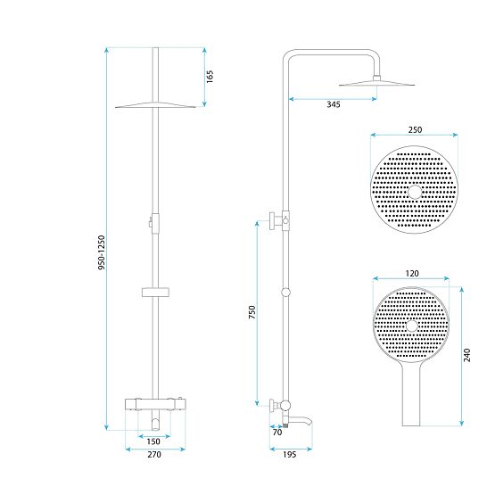 Duschset mit Thermostat Rea Lungo Diamond Kupfer