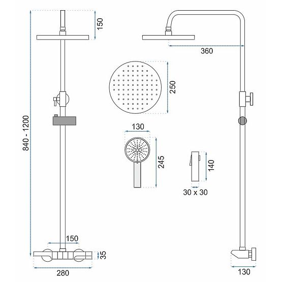 Duschset REA Savio mit LED-Display Titan