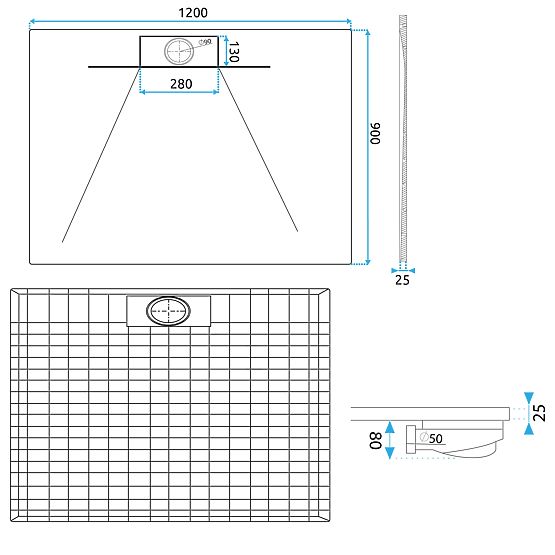 Duschwanne Bazalt Long Schwarz 90x120