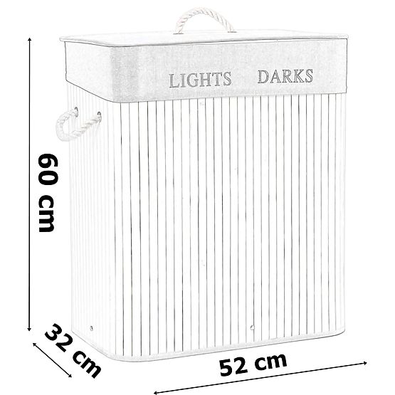 Eckiger Bambus-Wäschekorb mit weißem Deckel